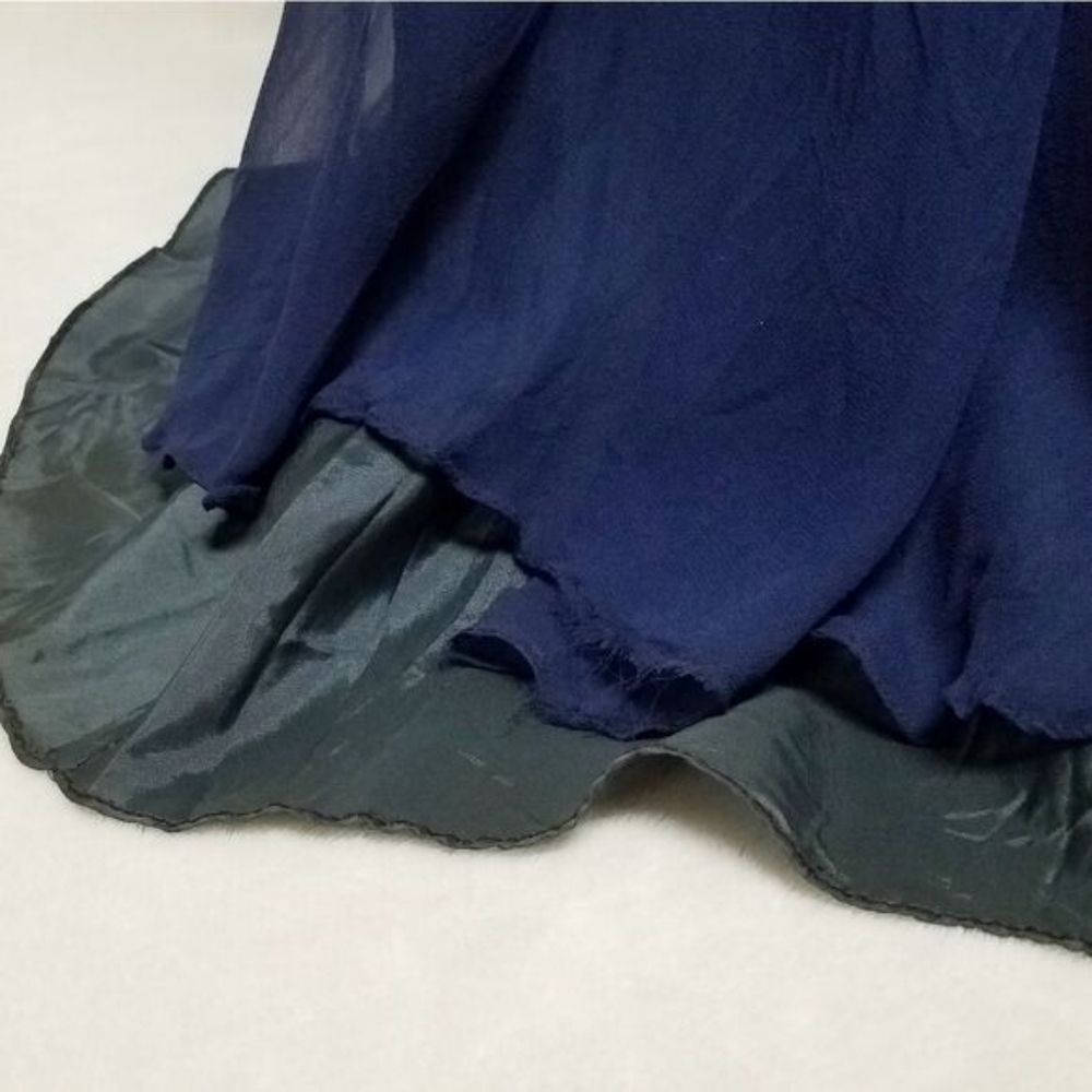 Rare Vintage 70s Blue Silk Chiffon Beaded Sequin High Neck Sleeveless Maxi Dress - Picture 13 of 14